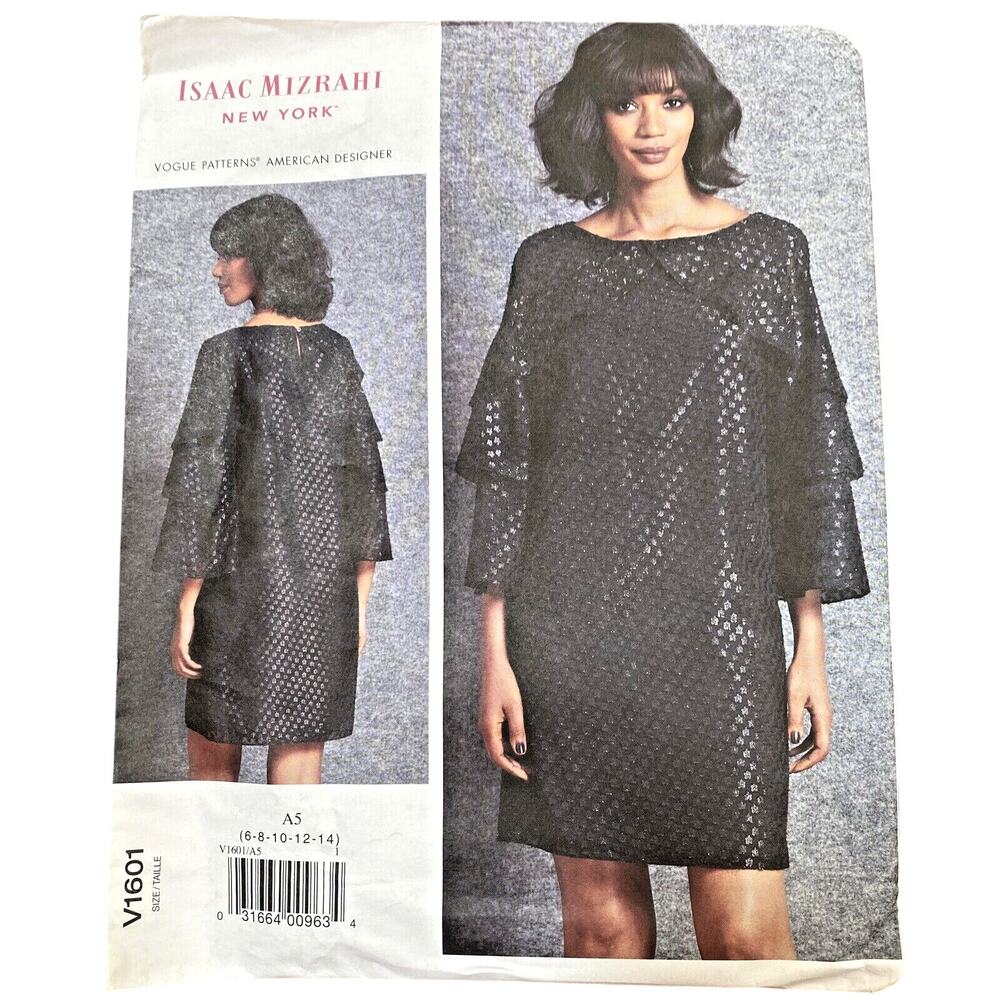 Vogue Sewing Pattern V1601 ISAAC MIZRAHI 2018 Shift Dress Tiered Sleeves Sz 6-14
